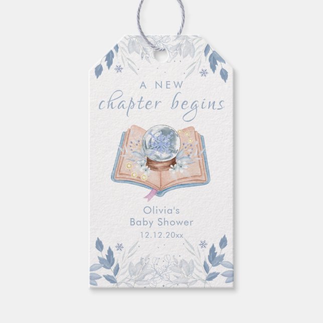 New Chapter Winter Floral Snowball Baby Shower  Geschenkanhänger (Vorderseite)