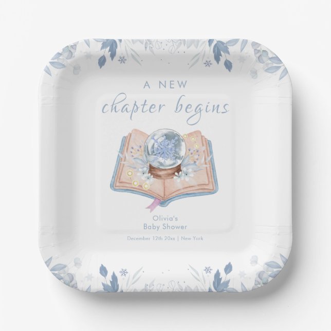 New Chapter Winter Floral Snowball Baby Shower  Pappteller (Vorderseite)