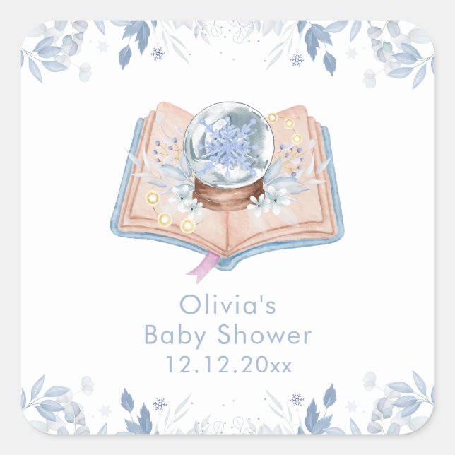 New Chapter Winter Floral Snowball Baby Shower  Quadratischer Aufkleber (Vorderseite)