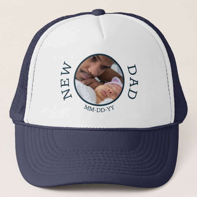 New Dad First Vater Custom Foto Personalisiert Truckerkappe (Vorderseite)