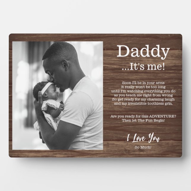 New Daddy von Baby Bump Gedicht Message Wood Fotoplatte (Vorderseite)