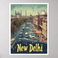 New Delhi India Art Vintage Travel Illustration