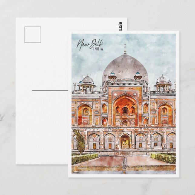 New Delhi India Travel Place Watercolor Postkarte (Vorne/Hinten)
