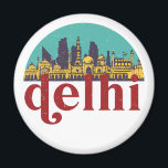 New Delhi India Vintag City Skyline City Art Magnet<br><div class="desc">Vintages und retro City Design mit wunderschöner Skyline, touristischer Attraktion und Stadtbild. Cooler Wolkenkratzer und Gebäude Silhouette Illustrationen für Touristen und Reisende. Ideal als Souvenir, um Zuhause zu bringen, wenn Sie durch die Welt reisen. Rett die Erinnerung an deine Reise und Ferien mit Familie und Freunden. Die Hintergrundfarbe kann auf...</div>