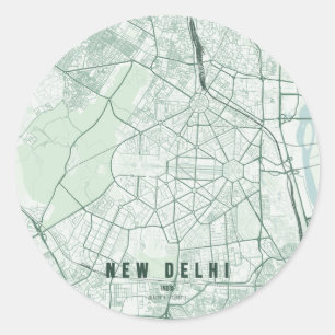 New Delhi Indien Stadtplan Minimales Design Runder Aufkleber