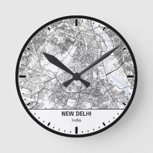 New‑Delhi‑Uhrstadt‑Linienkunst Runde Wanduhr