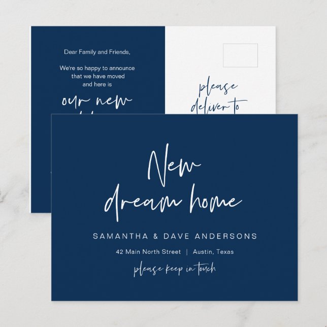 New Dream Zuhause Address Ankündigung, Moderne Mar Postkarte (Vorne/Hinten)