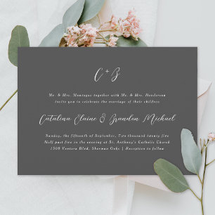 New Elegance Calligraphy Monogram Names Grey Einladung