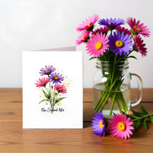 New England Aster Florale Leere Notizkarte
