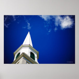 New England Church Steepe mit einem Royal Blue Sky Poster