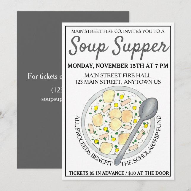 New England Clam Chowder Bowl Soup Cookoff Supper Einladung (Vorne/Hinten)