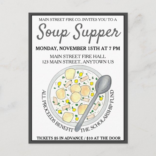 New England Clam Chowder Bowl Soup Cookoff Supper Einladungspostkarte (Vorderseite)