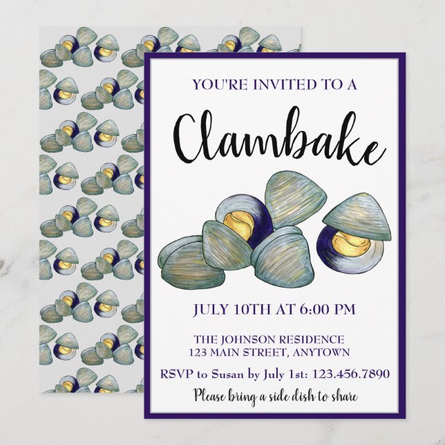 New England Clambake Beach Summer Seafood Dinner Einladung (Vorne/Hinten)