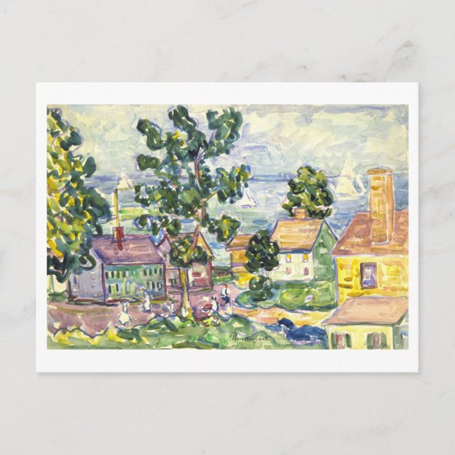 New England Coastal Village Malerei Postkarte (Vorderseite)