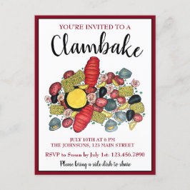 New England Lobster Booking Clambake Seafood Dinne Einladungspostkarte