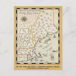 New England Map Travel Poster Postkarte