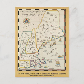 New England Map Travel Poster Postkarte