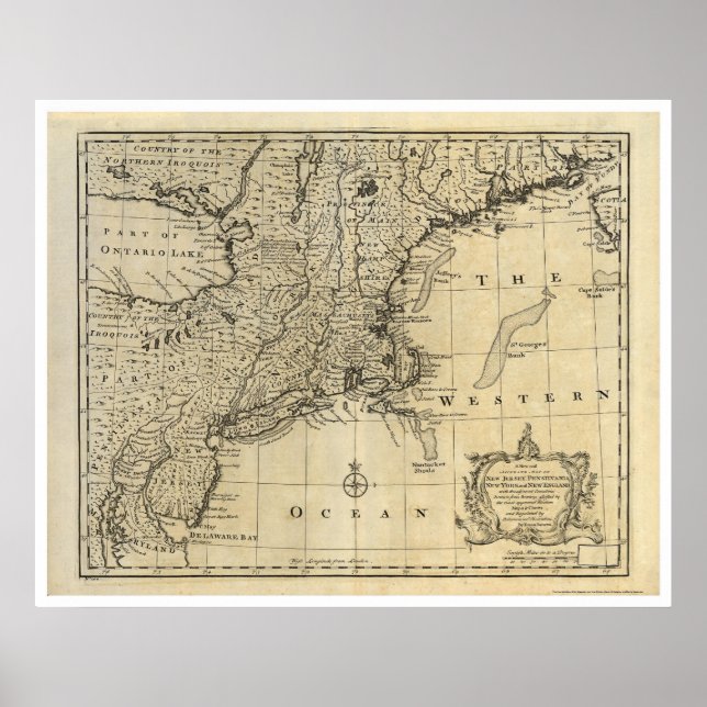 New England New Jersey New York Karte 1747 Poster (Vorne)