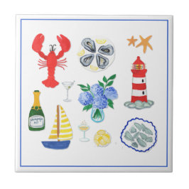 New England Seafood Themed Hand bemalt Fliese