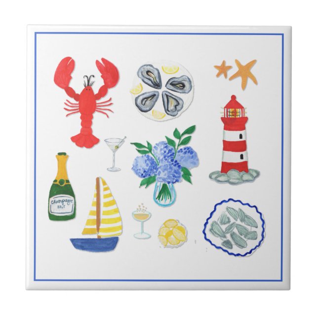 New England Seafood Themed Hand bemalt Fliese (Vorderseite)