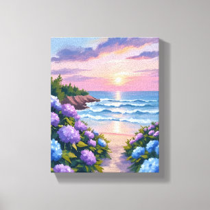 New England Sommer   Hortensien-Strandmalerei Leinwanddruck