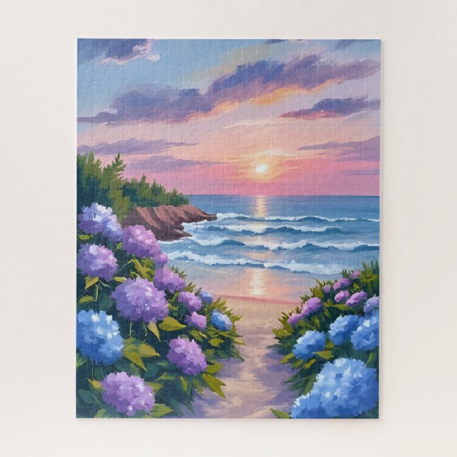 New England Summer | Hydrangea Beach Painting (Vertikal)