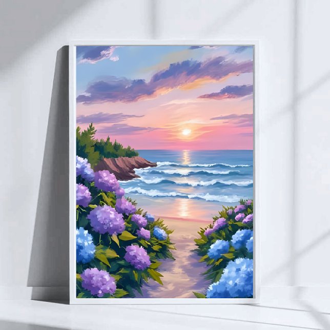 New England Summer | Hydrangea Beach Painting Poster (Von Creator hochgeladen)