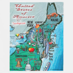 New England USA Fun Map Fleecedecke