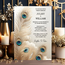 New Feather Rustic Asian Sky Cloud Peacock Wedding Einladung