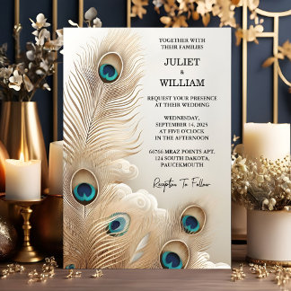 New Feather Rustic Asian Sky Cloud Peacock Wedding Einladung