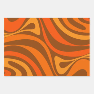 New Groove Trippy Retro 70er Orange Brown Abstrakt Geschenkpapier Set