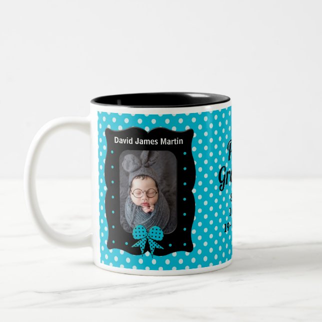 New Großmutter Blue Polka Dot 2 Foto Zweifarbige Tasse (Links)