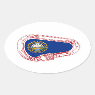 New Hampshire-Flagge, die Carabiner klettert Ovaler Aufkleber