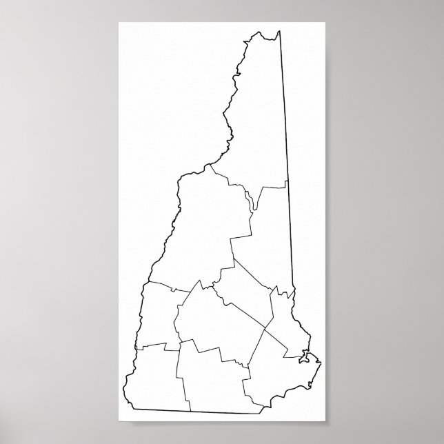 New Hampshire Landkreises Blank Kontur Map Poster (Vorne)