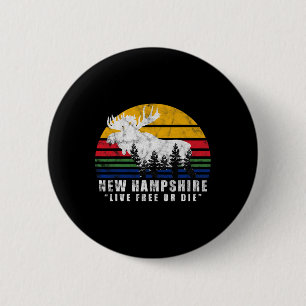 New Hampshire Live Or Die Vintage-Moose-Wald Button