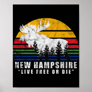 New Hampshire Live Or Die Vintage-Moose-Wald Poster