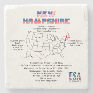 New Hampshire Mexico American Staat auf einer Kart Steinuntersetzer