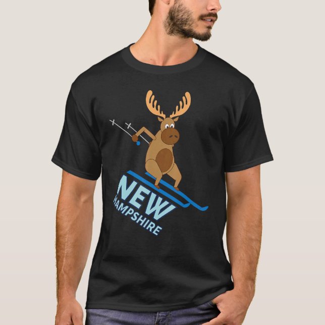 New Hampshire NH Skiing Moose Winter T-Shirt (Vorderseite)