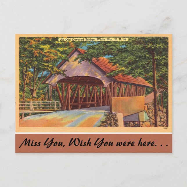 New Hampshire, Old Covered Bridge, White Mountains Postkarte (Vorderseite)