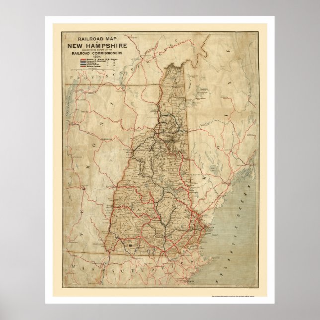 New Hampshire Railroad Map 1894 Poster (Vorne)