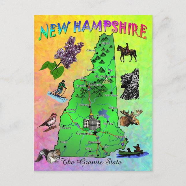 New Hampshire Staat Kartenkarte Postkarte (Vorderseite)