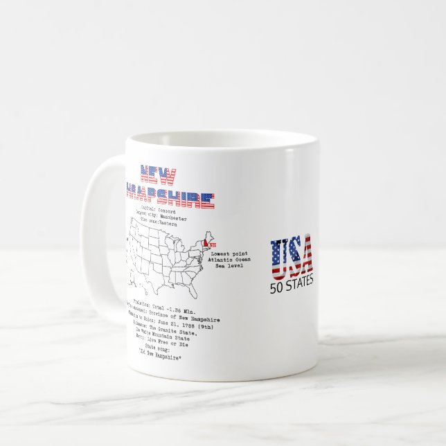 New Hampshire United Staaten Staat auf einer Karte Kaffeetasse (Vorderseite Links)