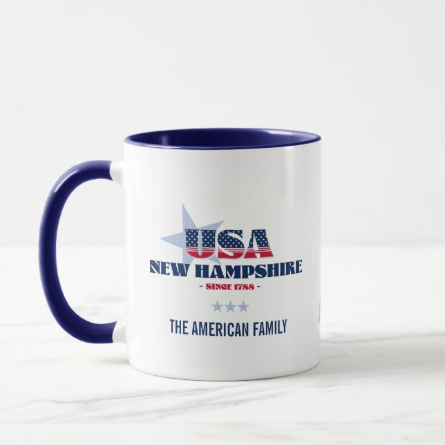 New Hampshire USA 1788 Blue Star Personalized Mug Tasse (Links)
