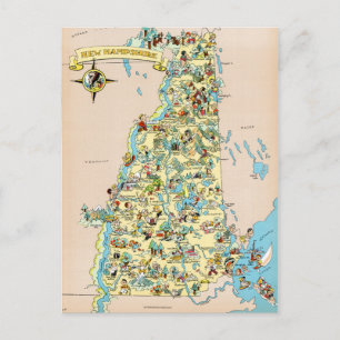 New Hampshire Vintag Funny Map Postkarte