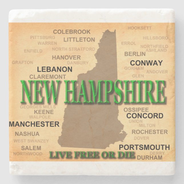 New Hampshire Vintage Karte Steinuntersetzer (Vorderseite)