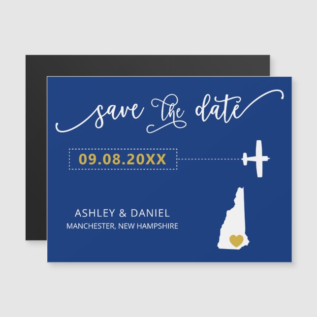 New Hampshire Wedding Save the Date Card, Map Magneteinladung (Vorne/Hinten)
