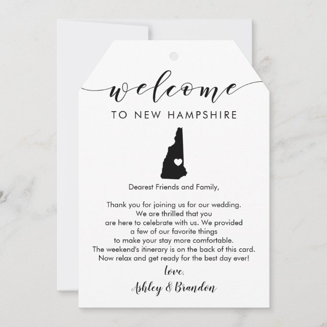 New Hampshire Wedding Welcome Tag Letter Tour (Vorderseite)