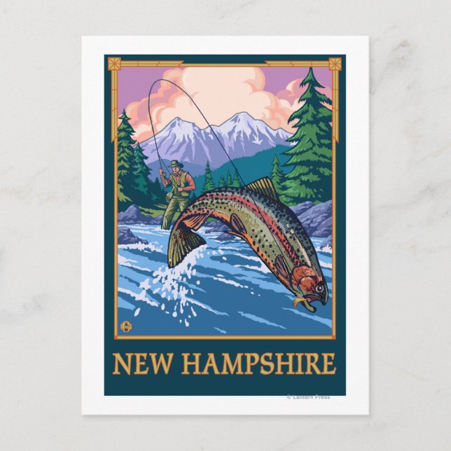 New HampshireAngler Fisherman Scene Postkarte (Vorderseite)
