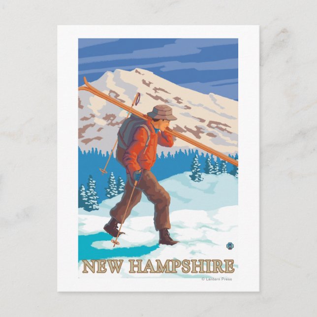 New HampshireSkier Carry Skis Postkarte (Vorderseite)