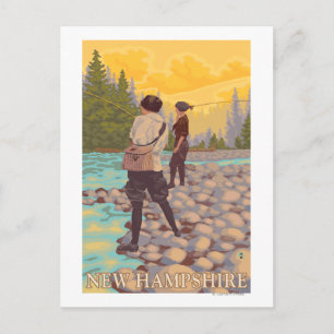 New HampshireWomen Fly Fishing Scene Postkarte